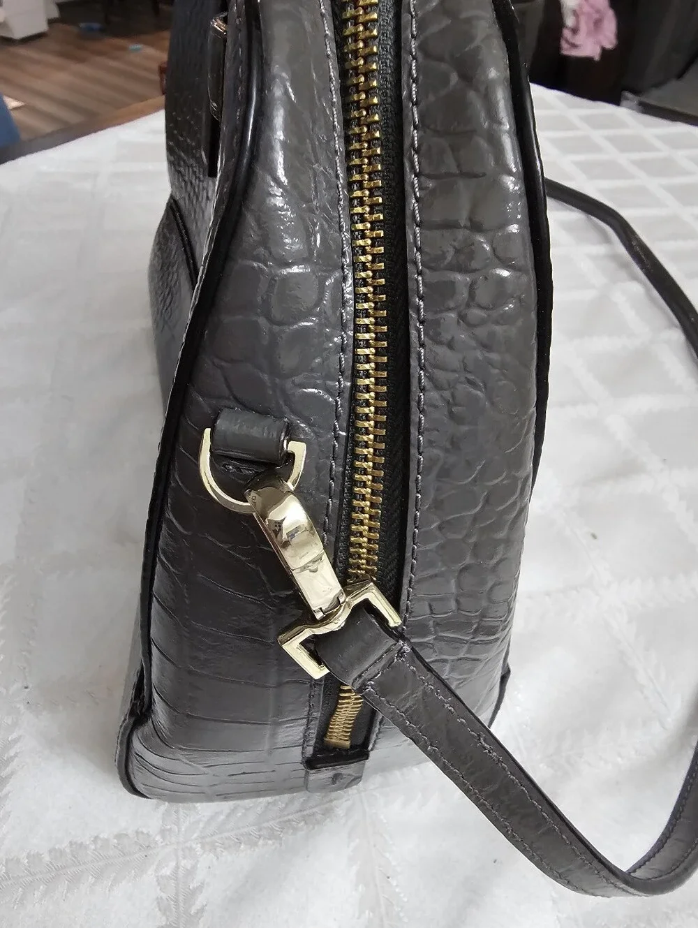 Kate Spade Gray Croc-Embossed Dome Satchel